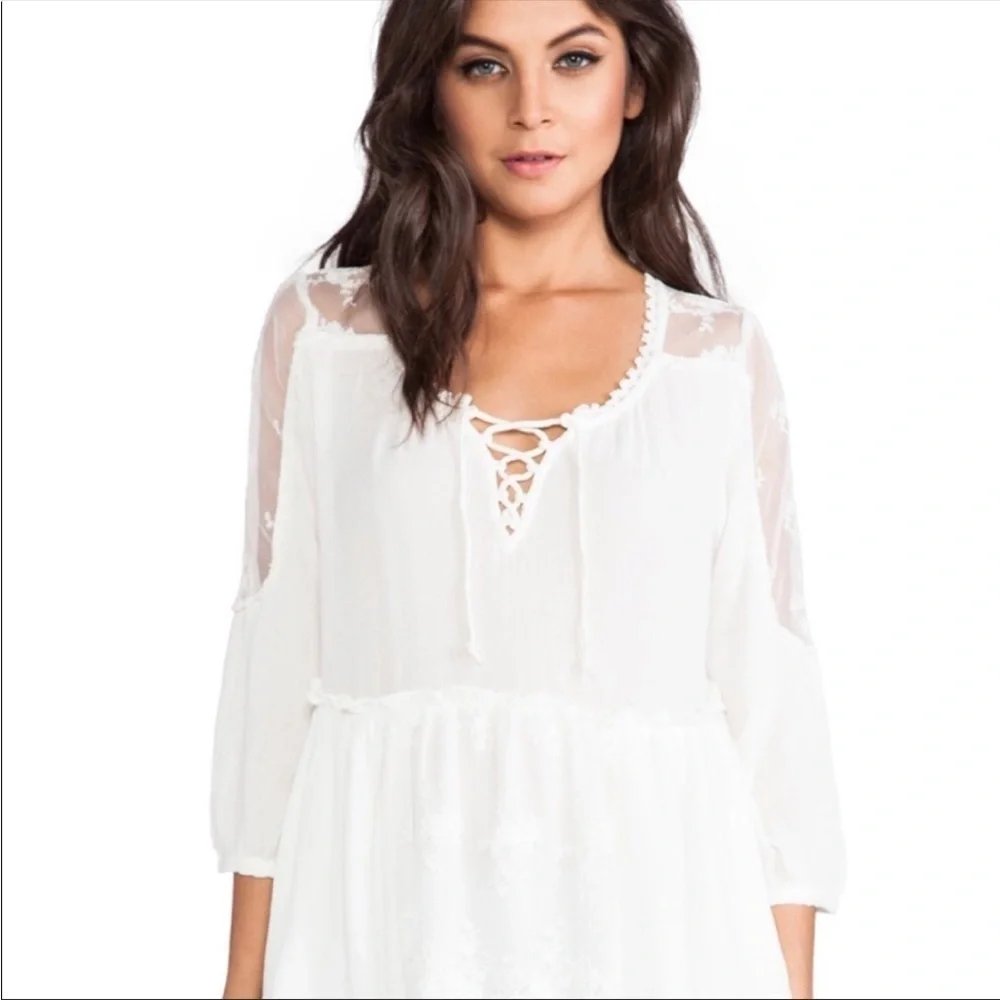 Free People Romance of the Rose Ivory Sheer Lacey Lace-Up Tunic Size XS